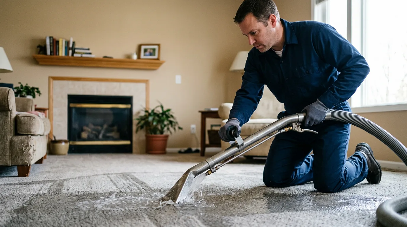 Water damage restoration technician working near Farmington, ME